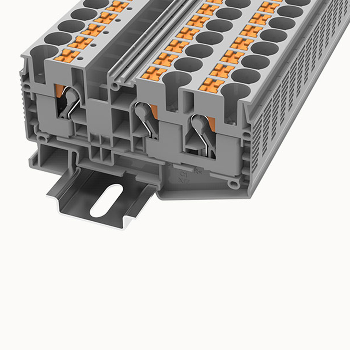 На фото: проходные пружинные клеммы ds10-tw-01p-11-00a(h) DEGSON (Дегсон) 