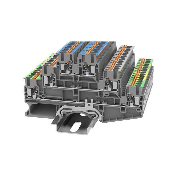 На фото: пружинные клеммы ds2.5-3l-l/n/pe-01p-11-00z(h) DEGSON (Дегсон) 