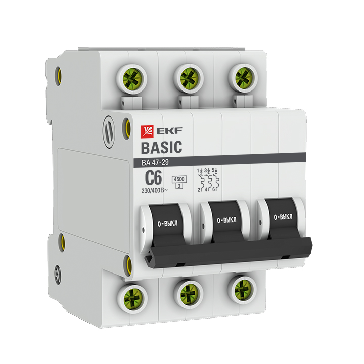 На фото: авт. выкл. 3p 6а (c) 4,5ка ва 47-29 ekf ЭКФ (ЕКФ)
