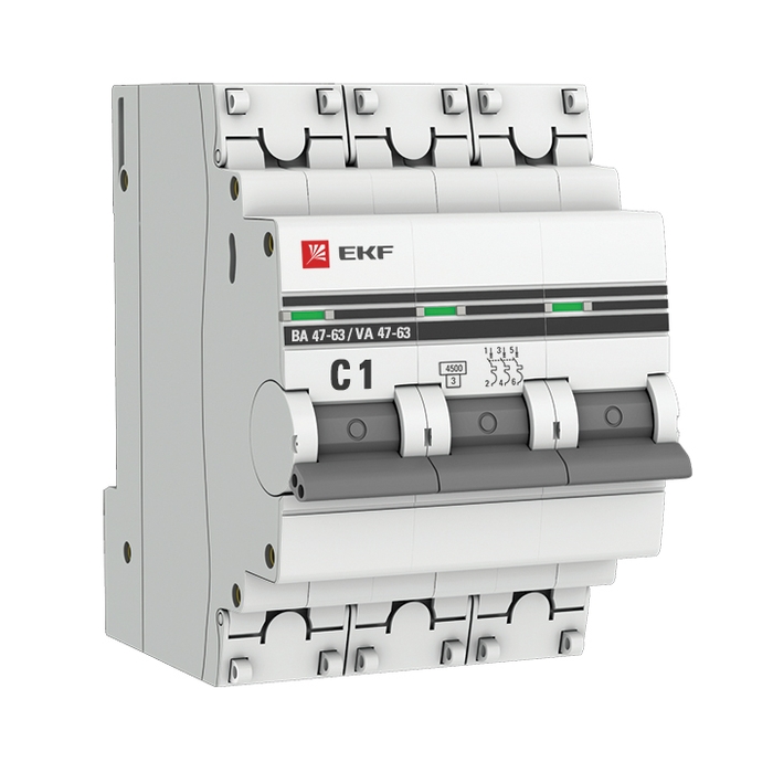 На фото: авт. выкл. 3p 1а (c) 4,5ka ва 47-63 ekf ЭКФ (ЕКФ)