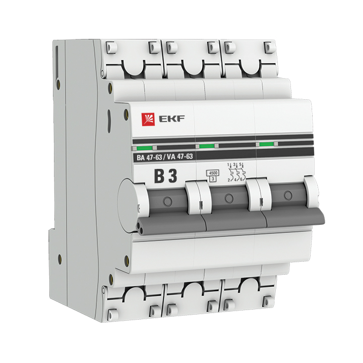 На фото: авт. выкл. 3p 3а (b) 4,5ка ва 47-63 ekf ЭКФ (ЕКФ)