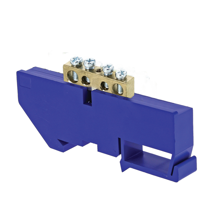 На фото: шина "0" n (6x9мм) 4 отв. латунь синий изолятор на din-рейку ekf ЭКФ (ЕКФ)