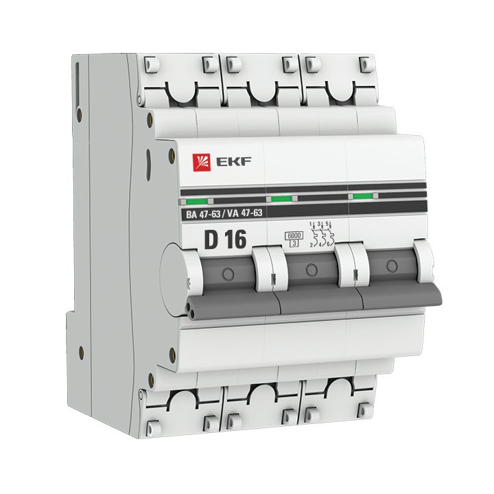 На фото: авт. выкл. 3p 16а (d) 6ка ва 47-63 ekf ЭКФ (ЕКФ)