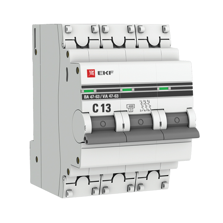 На фото: авт. выкл. 3p 13а (c) 4,5ka ва 47-63 ekf ЭКФ (ЕКФ)